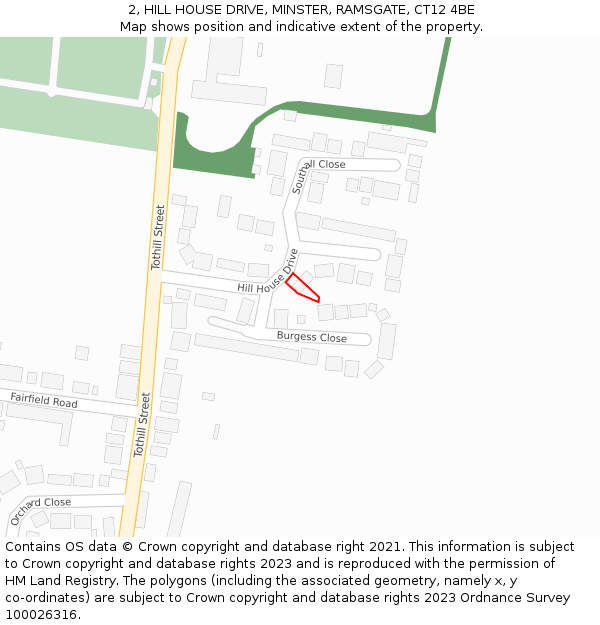 2, HILL HOUSE DRIVE, MINSTER, RAMSGATE, CT12 4BE: Location map and indicative extent of plot
