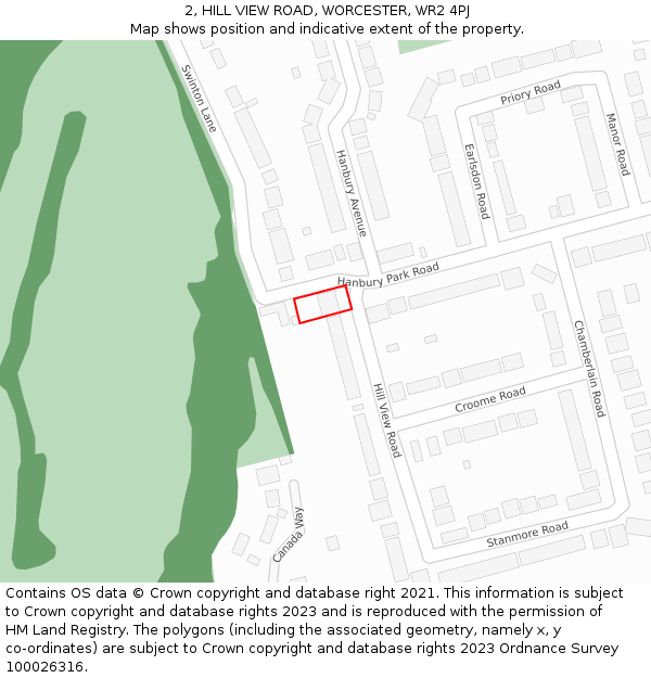 2, HILL VIEW ROAD, WORCESTER, WR2 4PJ: Location map and indicative extent of plot