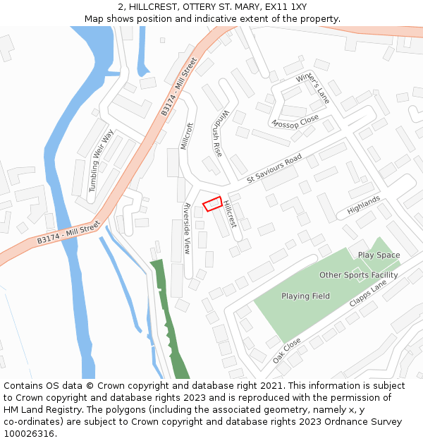 2, HILLCREST, OTTERY ST. MARY, EX11 1XY: Location map and indicative extent of plot