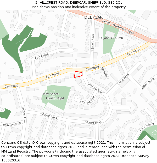 2, HILLCREST ROAD, DEEPCAR, SHEFFIELD, S36 2QL: Location map and indicative extent of plot