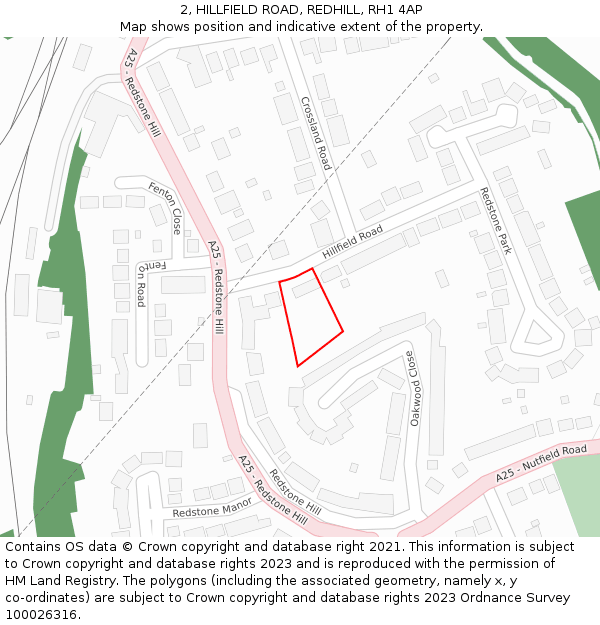 2, HILLFIELD ROAD, REDHILL, RH1 4AP: Location map and indicative extent of plot