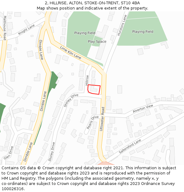 2, HILLRISE, ALTON, STOKE-ON-TRENT, ST10 4BA: Location map and indicative extent of plot