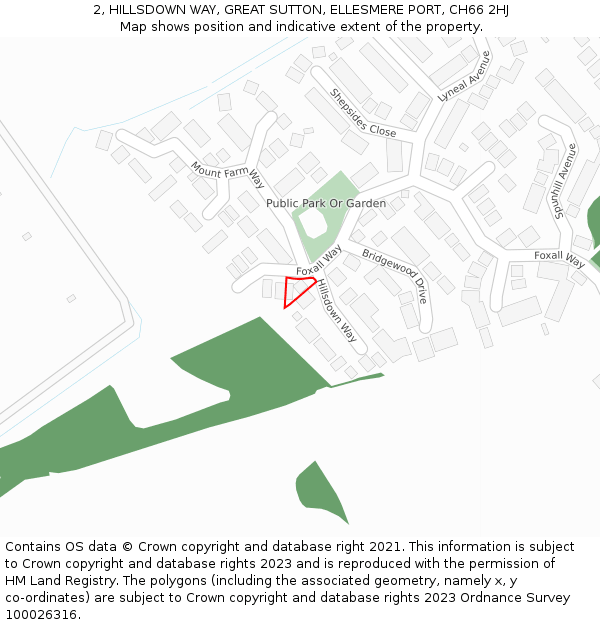2, HILLSDOWN WAY, GREAT SUTTON, ELLESMERE PORT, CH66 2HJ: Location map and indicative extent of plot