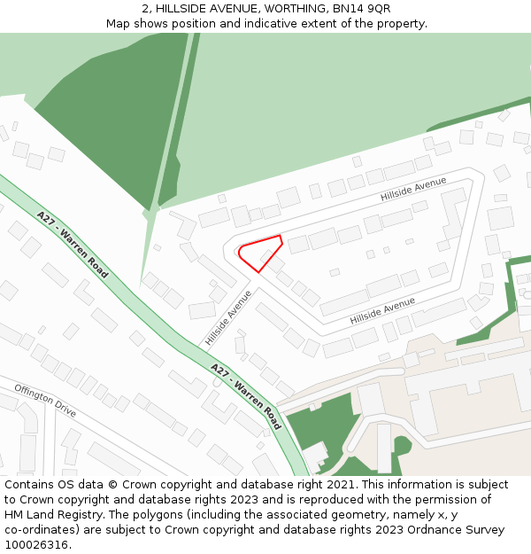 2, HILLSIDE AVENUE, WORTHING, BN14 9QR: Location map and indicative extent of plot