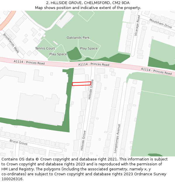 2, HILLSIDE GROVE, CHELMSFORD, CM2 9DA: Location map and indicative extent of plot