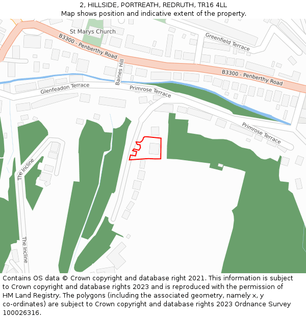 2, HILLSIDE, PORTREATH, REDRUTH, TR16 4LL: Location map and indicative extent of plot
