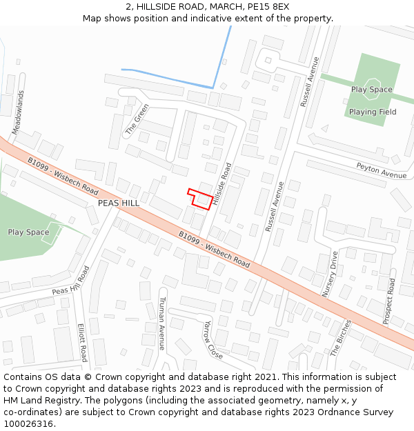 2, HILLSIDE ROAD, MARCH, PE15 8EX: Location map and indicative extent of plot