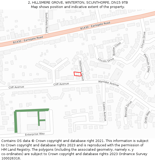 2, HILLSMERE GROVE, WINTERTON, SCUNTHORPE, DN15 9TB: Location map and indicative extent of plot