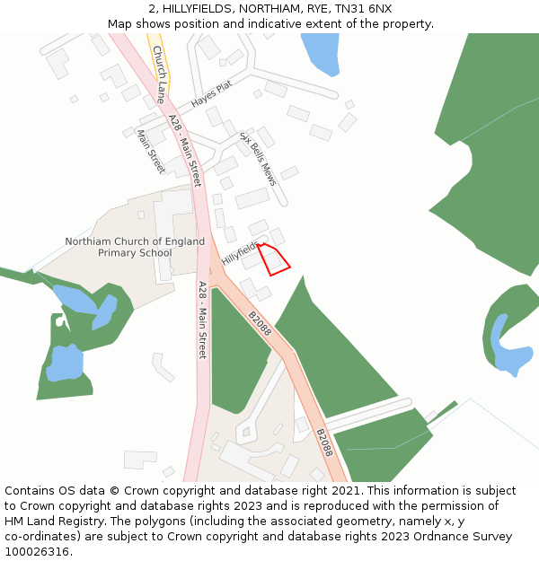 2, HILLYFIELDS, NORTHIAM, RYE, TN31 6NX: Location map and indicative extent of plot
