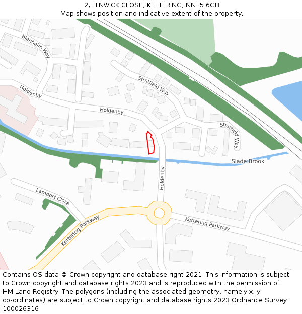 2, HINWICK CLOSE, KETTERING, NN15 6GB: Location map and indicative extent of plot