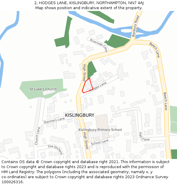 2, HODGES LANE, KISLINGBURY, NORTHAMPTON, NN7 4AJ: Location map and indicative extent of plot