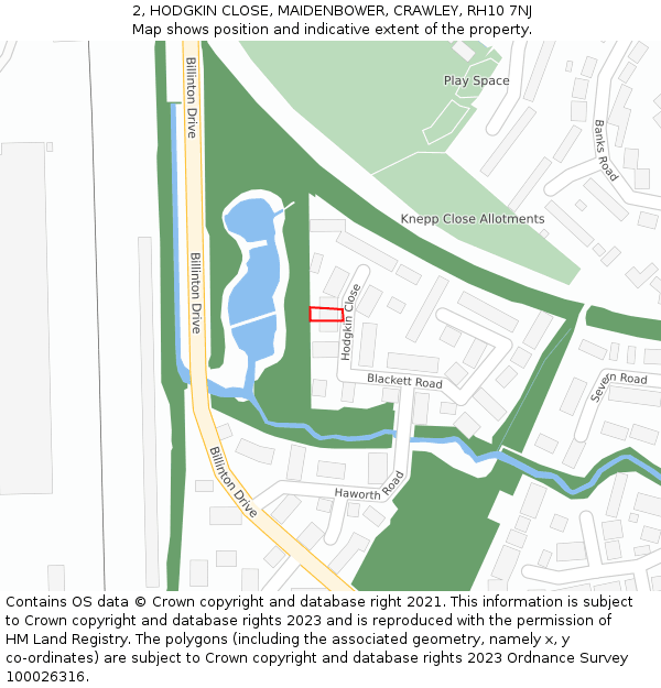 2, HODGKIN CLOSE, MAIDENBOWER, CRAWLEY, RH10 7NJ: Location map and indicative extent of plot