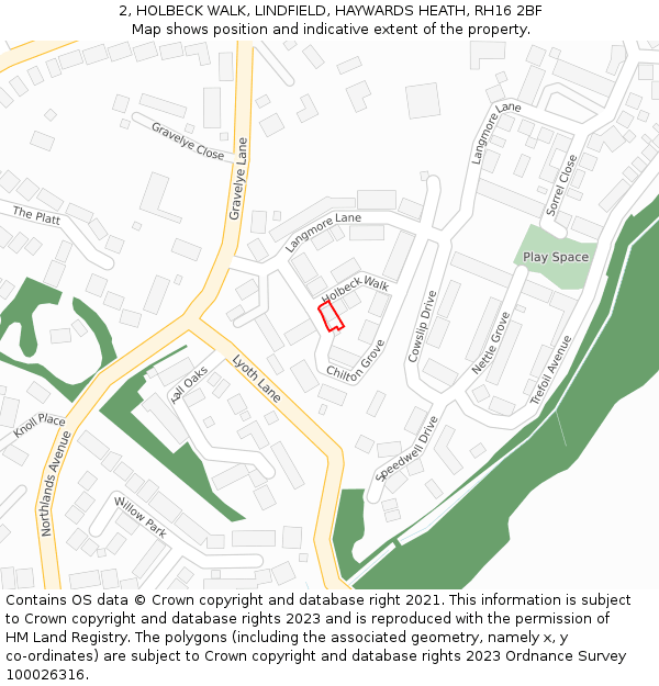 2, HOLBECK WALK, LINDFIELD, HAYWARDS HEATH, RH16 2BF: Location map and indicative extent of plot