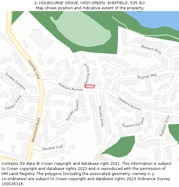 2, HOLBOURNE GROVE, HIGH GREEN, SHEFFIELD, S35 4LY: Location map and indicative extent of plot