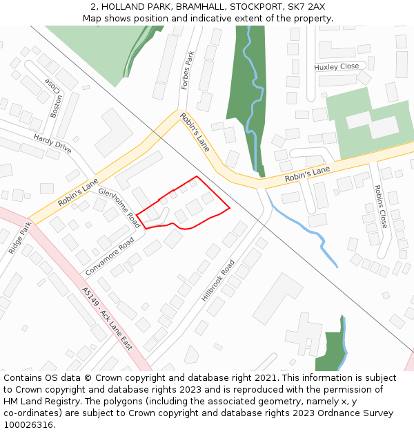 2, HOLLAND PARK, BRAMHALL, STOCKPORT, SK7 2AX: Location map and indicative extent of plot