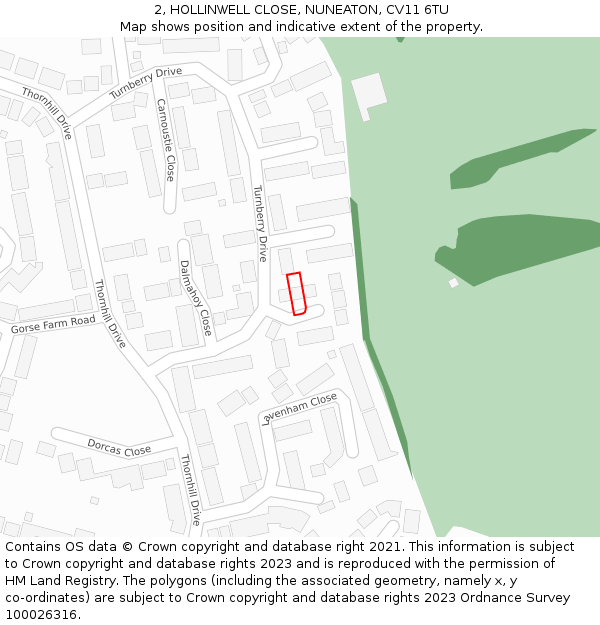 2, HOLLINWELL CLOSE, NUNEATON, CV11 6TU: Location map and indicative extent of plot