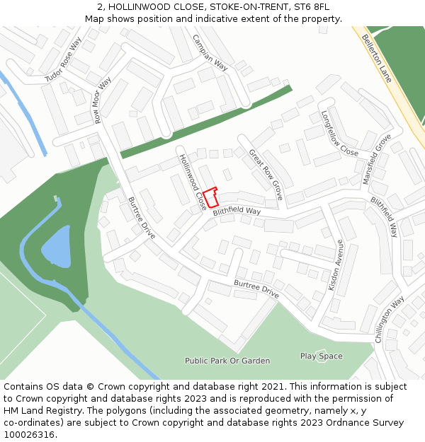 2, HOLLINWOOD CLOSE, STOKE-ON-TRENT, ST6 8FL: Location map and indicative extent of plot