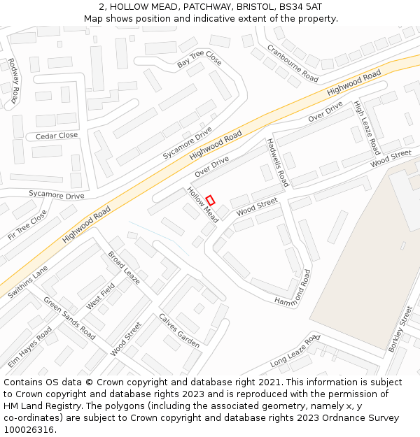 2, HOLLOW MEAD, PATCHWAY, BRISTOL, BS34 5AT: Location map and indicative extent of plot