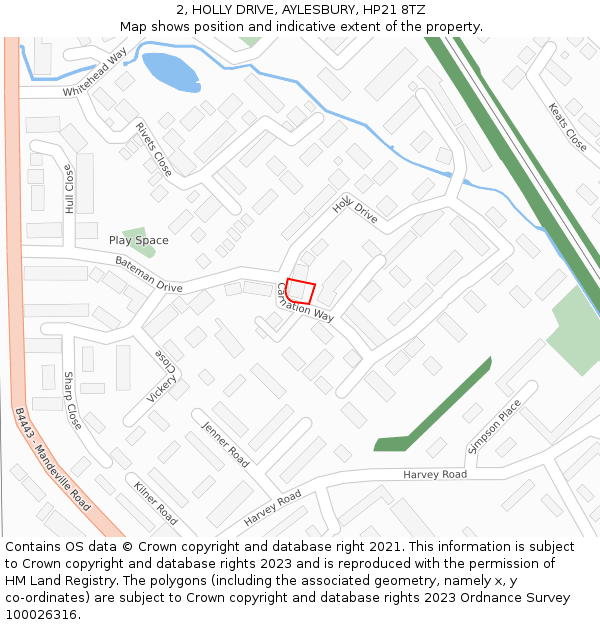 2, HOLLY DRIVE, AYLESBURY, HP21 8TZ: Location map and indicative extent of plot