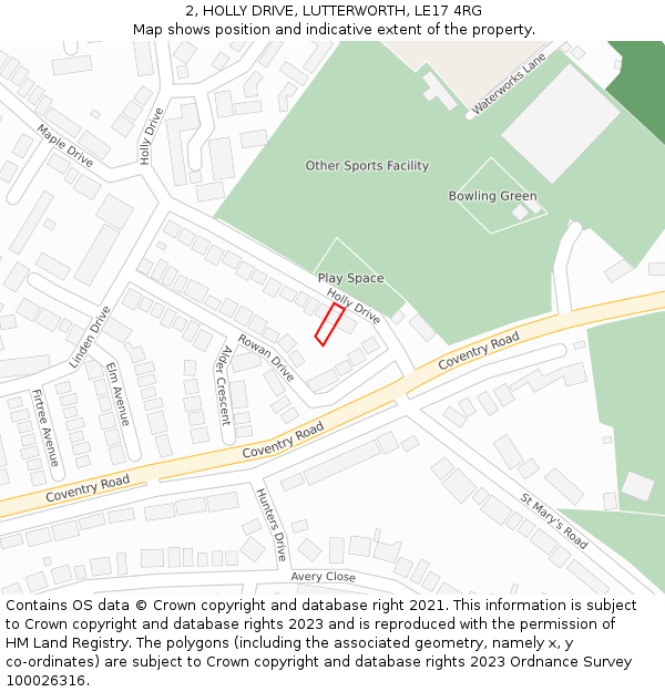 2, HOLLY DRIVE, LUTTERWORTH, LE17 4RG: Location map and indicative extent of plot