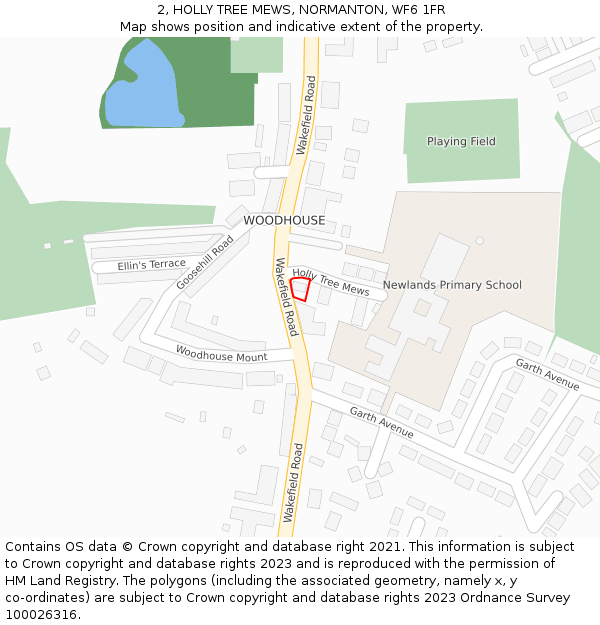 2, HOLLY TREE MEWS, NORMANTON, WF6 1FR: Location map and indicative extent of plot