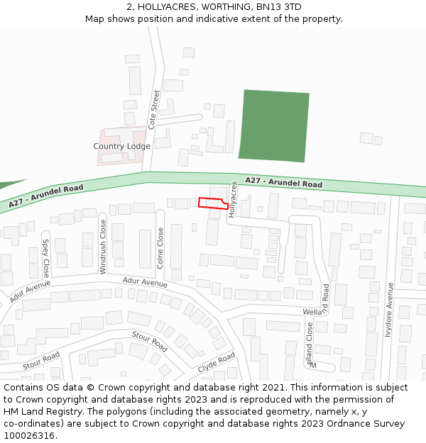 2, HOLLYACRES, WORTHING, BN13 3TD: Location map and indicative extent of plot