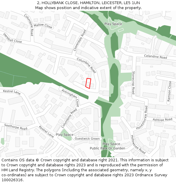 2, HOLLYBANK CLOSE, HAMILTON, LEICESTER, LE5 1UN: Location map and indicative extent of plot