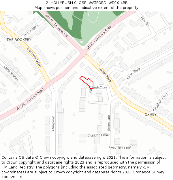 2, HOLLYBUSH CLOSE, WATFORD, WD19 4RR: Location map and indicative extent of plot