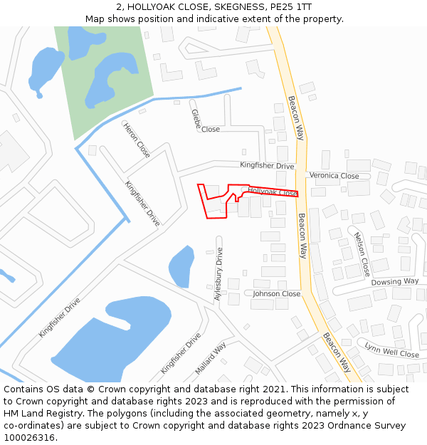 2, HOLLYOAK CLOSE, SKEGNESS, PE25 1TT: Location map and indicative extent of plot