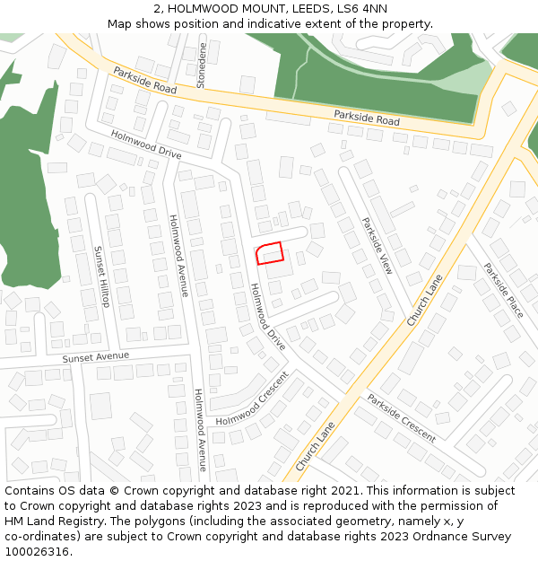 2, HOLMWOOD MOUNT, LEEDS, LS6 4NN: Location map and indicative extent of plot