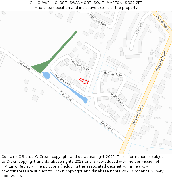 2, HOLYWELL CLOSE, SWANMORE, SOUTHAMPTON, SO32 2FT: Location map and indicative extent of plot