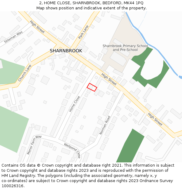 2, HOME CLOSE, SHARNBROOK, BEDFORD, MK44 1PQ: Location map and indicative extent of plot