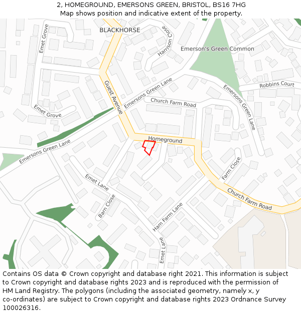 2, HOMEGROUND, EMERSONS GREEN, BRISTOL, BS16 7HG: Location map and indicative extent of plot