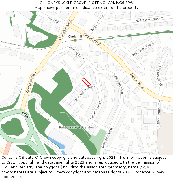 2, HONEYSUCKLE GROVE, NOTTINGHAM, NG6 8PW: Location map and indicative extent of plot