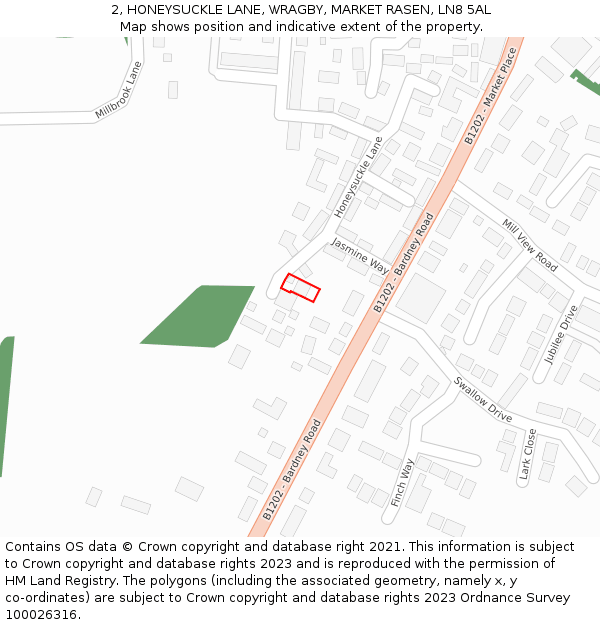 2, HONEYSUCKLE LANE, WRAGBY, MARKET RASEN, LN8 5AL: Location map and indicative extent of plot