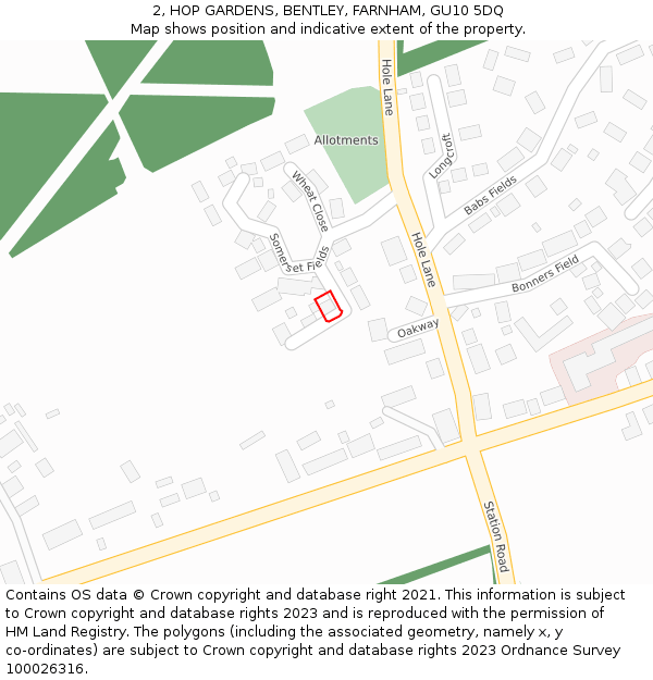 2, HOP GARDENS, BENTLEY, FARNHAM, GU10 5DQ: Location map and indicative extent of plot