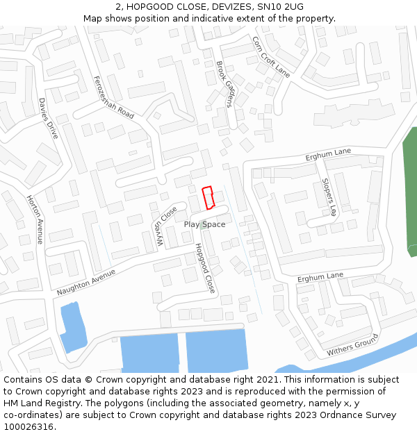 2, HOPGOOD CLOSE, DEVIZES, SN10 2UG: Location map and indicative extent of plot
