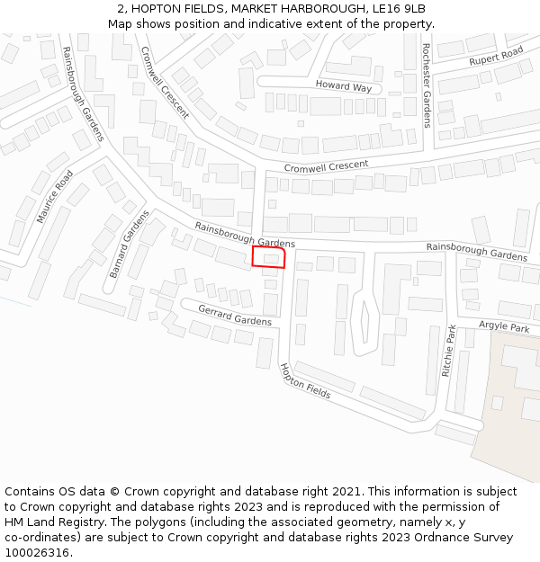 2, HOPTON FIELDS, MARKET HARBOROUGH, LE16 9LB: Location map and indicative extent of plot