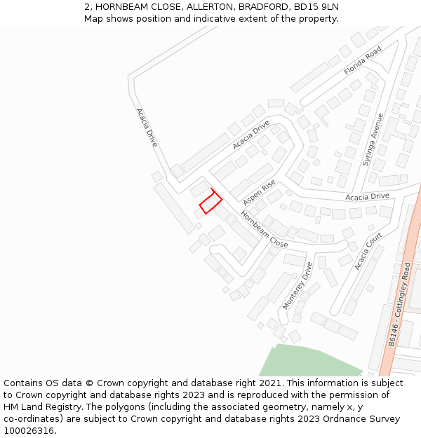 2, HORNBEAM CLOSE, ALLERTON, BRADFORD, BD15 9LN: Location map and indicative extent of plot