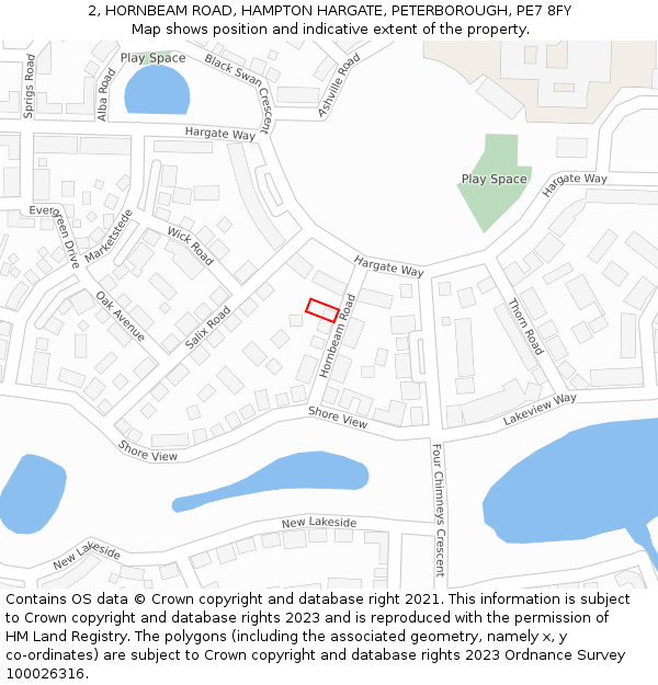 2, HORNBEAM ROAD, HAMPTON HARGATE, PETERBOROUGH, PE7 8FY: Location map and indicative extent of plot