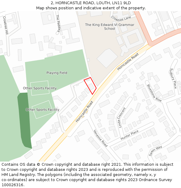 2, HORNCASTLE ROAD, LOUTH, LN11 9LD: Location map and indicative extent of plot