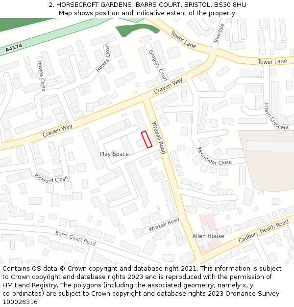 2, HORSECROFT GARDENS, BARRS COURT, BRISTOL, BS30 8HU: Location map and indicative extent of plot