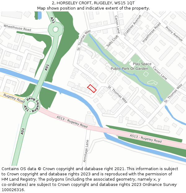 2, HORSELEY CROFT, RUGELEY, WS15 1QT: Location map and indicative extent of plot