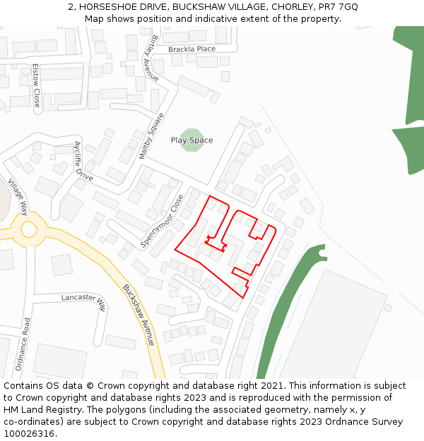 2, HORSESHOE DRIVE, BUCKSHAW VILLAGE, CHORLEY, PR7 7GQ: Location map and indicative extent of plot