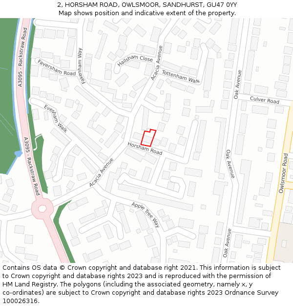 2, HORSHAM ROAD, OWLSMOOR, SANDHURST, GU47 0YY: Location map and indicative extent of plot