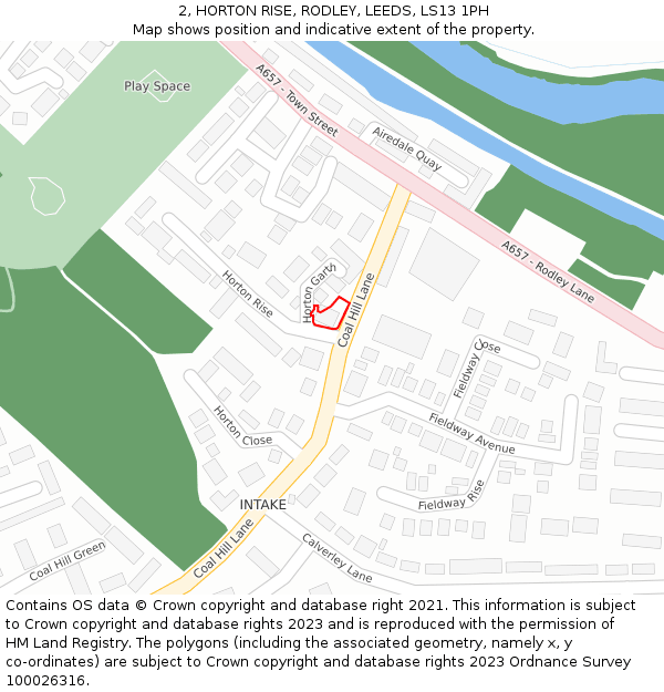2, HORTON RISE, RODLEY, LEEDS, LS13 1PH: Location map and indicative extent of plot