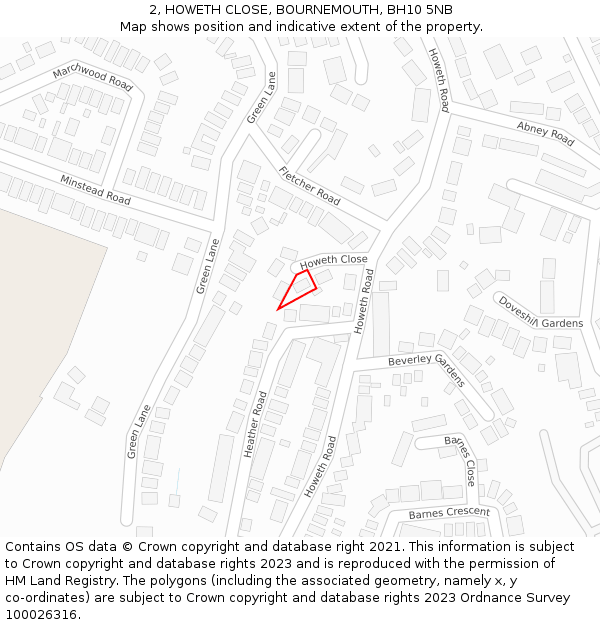 2, HOWETH CLOSE, BOURNEMOUTH, BH10 5NB: Location map and indicative extent of plot