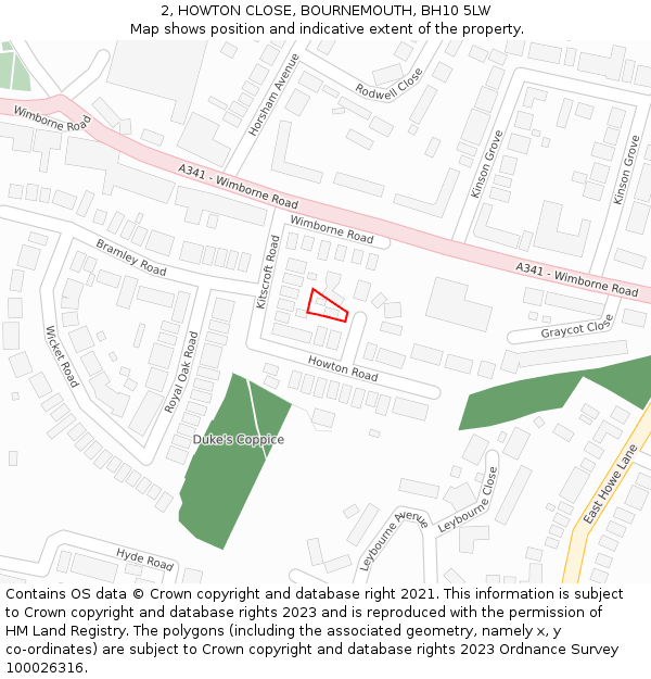2, HOWTON CLOSE, BOURNEMOUTH, BH10 5LW: Location map and indicative extent of plot
