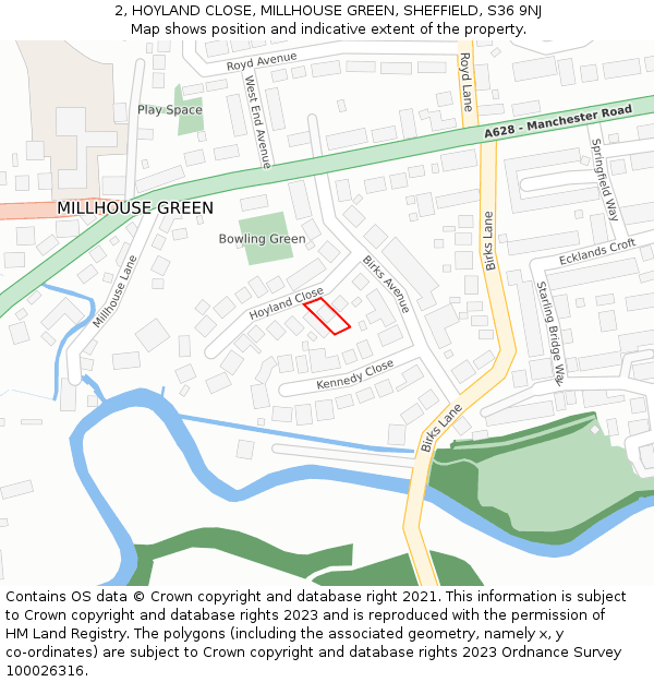 2, HOYLAND CLOSE, MILLHOUSE GREEN, SHEFFIELD, S36 9NJ: Location map and indicative extent of plot
