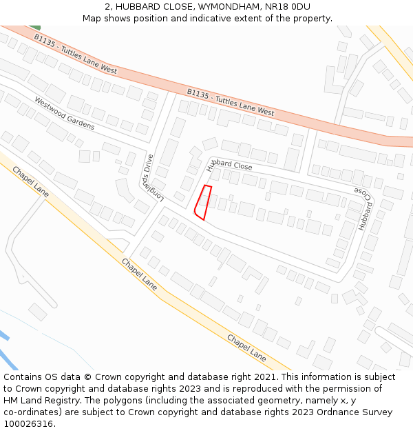 2, HUBBARD CLOSE, WYMONDHAM, NR18 0DU: Location map and indicative extent of plot